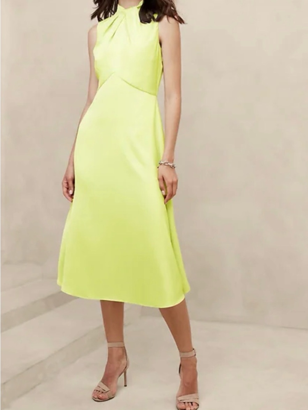 NWT Banana Republic Silky Crepe Citrine Mock Neck Sleeveless Dress 12